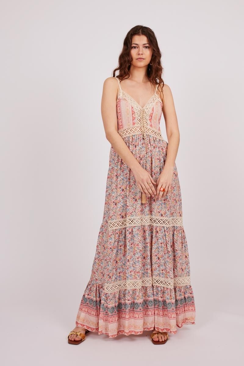 Abito lungo ricamato - Rosa, Multicolore