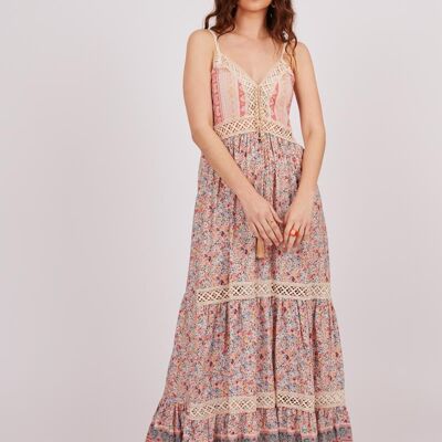 Long embroidered dress - Pink, Multicolored