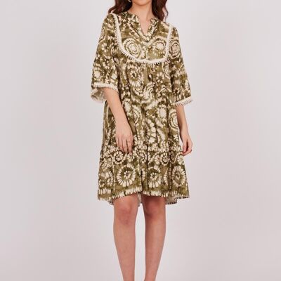 Flowy embroidered dress - Ecru, Kaky