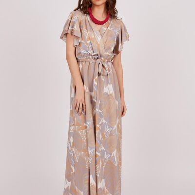 Long printed dress - Beige, Ecru, Blue