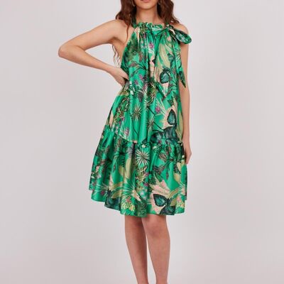 Short bow dress - Green, Multicolored