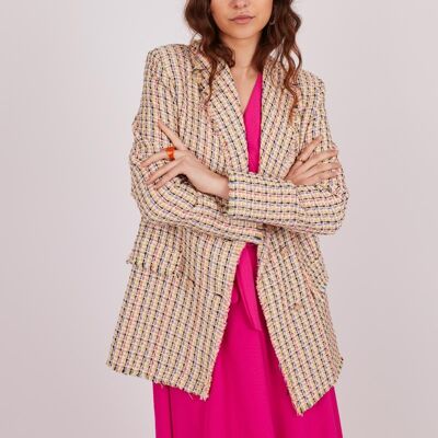 Blazer in tessuto tweed - Nero, ecru