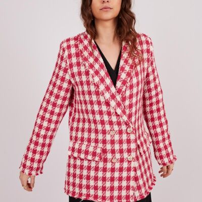 Blazer tejido tweed - Fucsia, Crudo