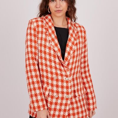 Tweed woven blazer - Orange, Ecru