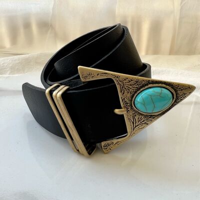 Black Leather Belt Women, Black Belt, Waist Belt, Gift for Her, Made from Real Genuine Leather - Turquoise Pyramid