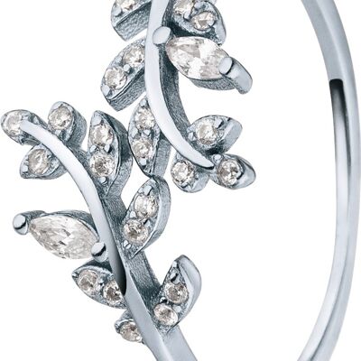 Silver ring flower tendril with zirconia