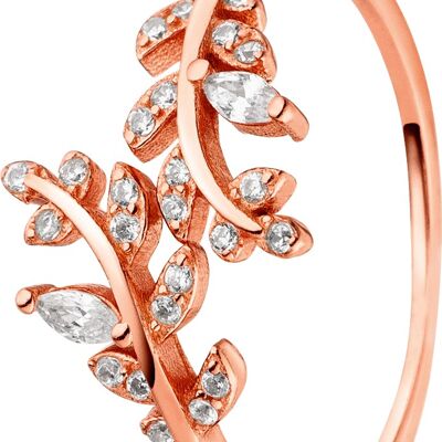 Silver ring flower tendril with zirconia rose gold plated