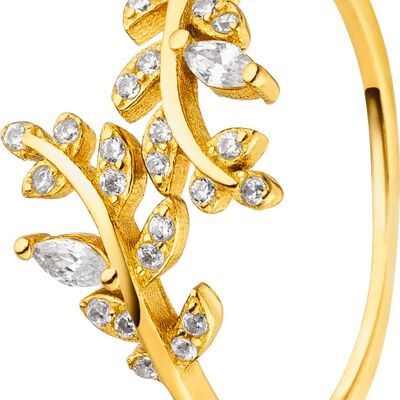 Gold-plated flower tendril silver ring with zirconia