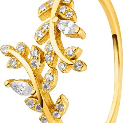 Gold-plated flower tendril silver ring with zirconia
