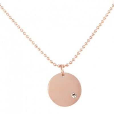 Chain with 1 disc and 1 zirconia stone, stainless steel - rosé