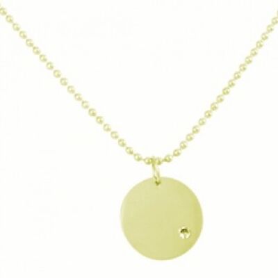 Chain with 1 disc and 1 zirconia stone, stainless steel - gold