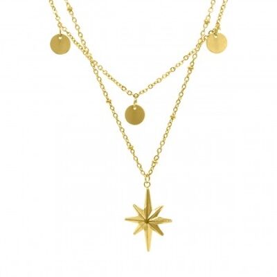 Double row chain with star and gold plate