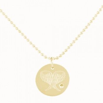 Chain with disc - angel wings on gold ball chain