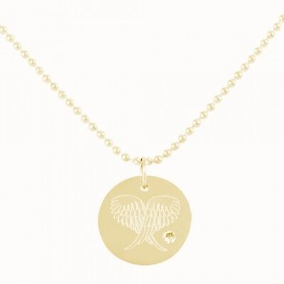 Chain with disc - angel wings on gold ball chain