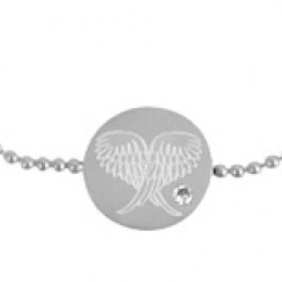 Bracelet with disc - angel wings on a stainless steel ball chain