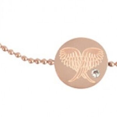 Bracelet with disc - angel wings on a rosé ball chain