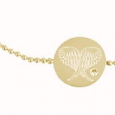Bracelet with disc - angel wings on a gold ball chain