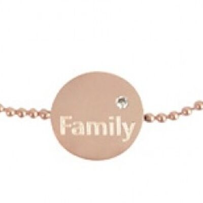 Bracelet avec disque - Famille sur chaîne boule rosé