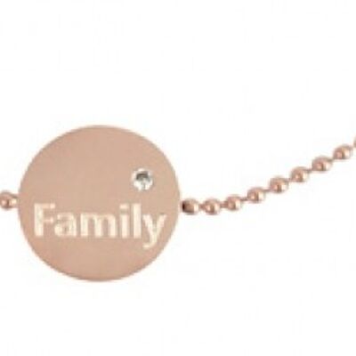 Bracelet with disc - Family on a rosé ball chain