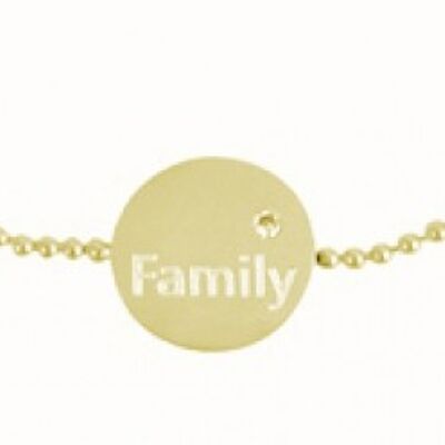 Bracelet with disc - Family on a gold ball chain