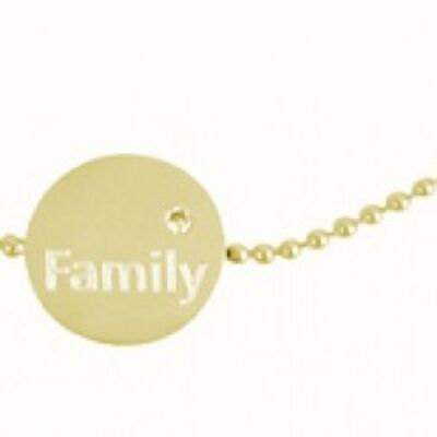 Bracelet with disc - Family on a gold ball chain