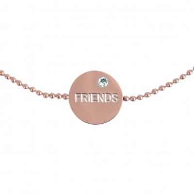 Bracelet with disc - Friends on a ball chain made of stainless steel rosé