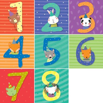 PACK OF 8 MIXED AGE BIRTHDAY CARDS  - 1ST TO 8TH BIRTHDAY GREETING CARD