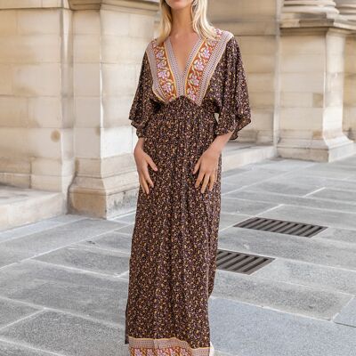 V-neck bohemian print long dress