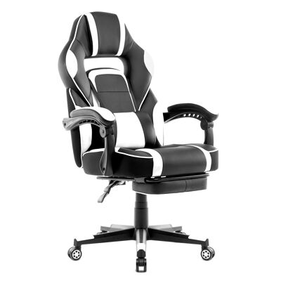 IWMH Rally Gaming Racing Chair Leather with Retractable Footrest WHITE