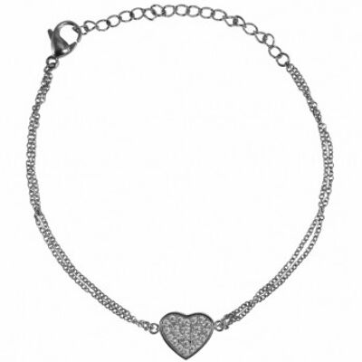 Bracelet coeur zircone acier