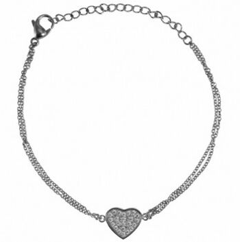 Bracelet coeur zircone acier 1