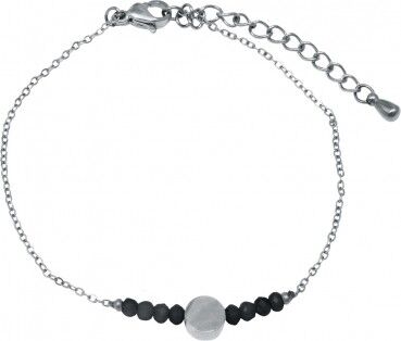 Bracciale piastrine con pietre nere, acciaio inossidabile