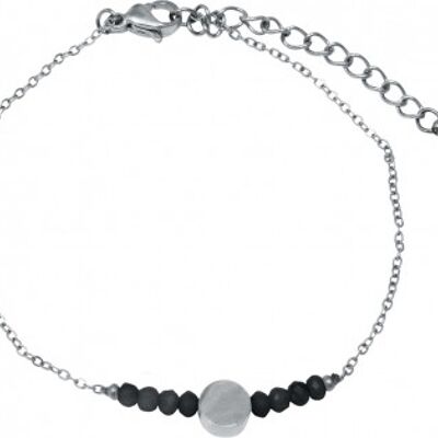 Bracciale piastrine con pietre nere, acciaio inossidabile