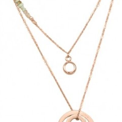 Necklaces with circle pendants and green stones, stainless steel rose