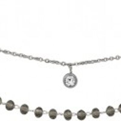 Double row chain with gray crystals stainless steel