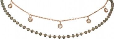 Catena a doppia fila con cristalli grigi, rosone in acciaio inox