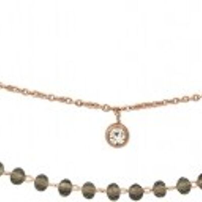 Double row chain with gray crystals, stainless steel rose