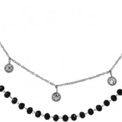 Double row chain with black crystals stainless steel