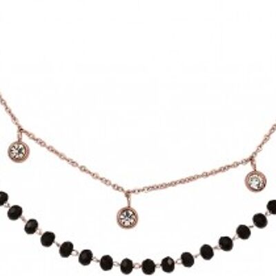 Double row chain with black crystals stainless steel rose
