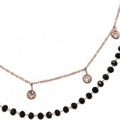 Double row chain with black crystals stainless steel rose