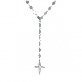 Pendente a croce con zirconi incastonati su una catena a Y - acciaio inossidabile
