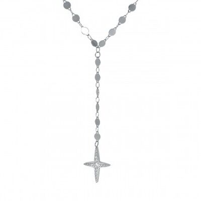 Cross pendant with set zirconia on a Y plate chain - stainless steel