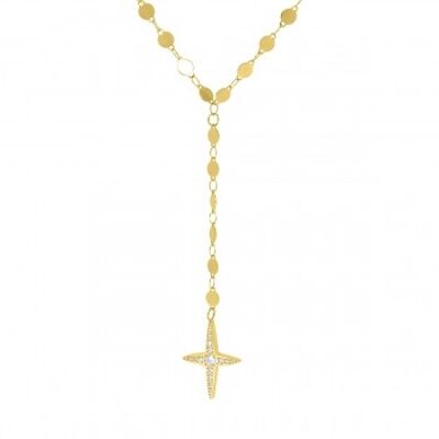 Cross pendant with set zirconia on a Y-plate chain - stainless steel gold