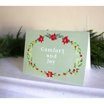 Carte de Noël "confort et joie" de couronne botanique. - Confort et Joie sur vert pâle 2