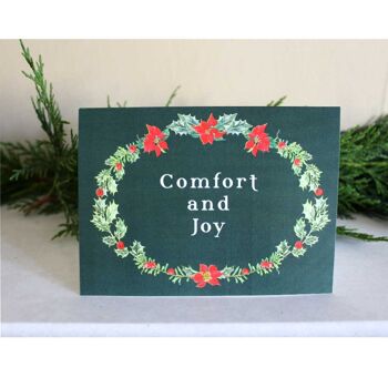 Carte de Noël "confort et joie" de couronne botanique. - Pack de 6 Confort et Joie sur vert pâle 3