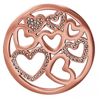 Moneda disco corazones pequeños con circonita rosada