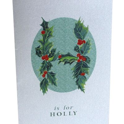 Botanical Letter Silver Christmas Cards - Pack of 6 Holly Silver Cards