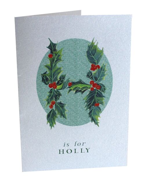 Botanical Letter Silver Christmas Cards - Holly Silver Card