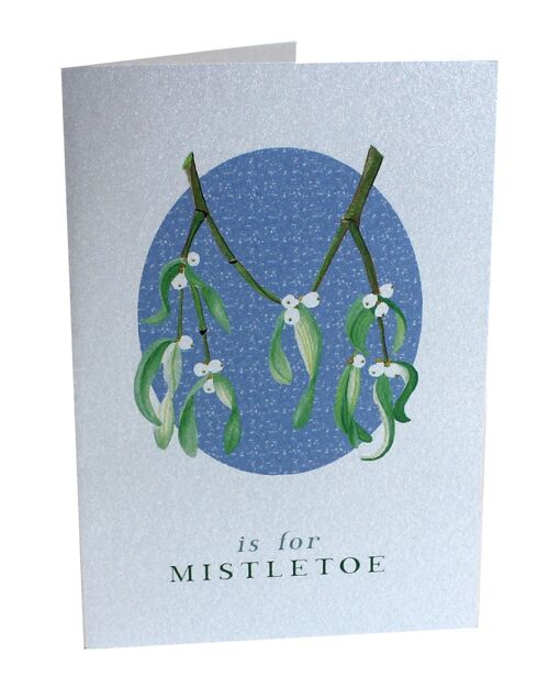 Botanical Letter Silver Christmas Cards - Mistletoe Silver Card