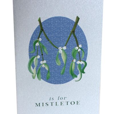 Botanical Letter Silver Christmas Cards - Pack of 6 Silver Mistletoe Silver Cards